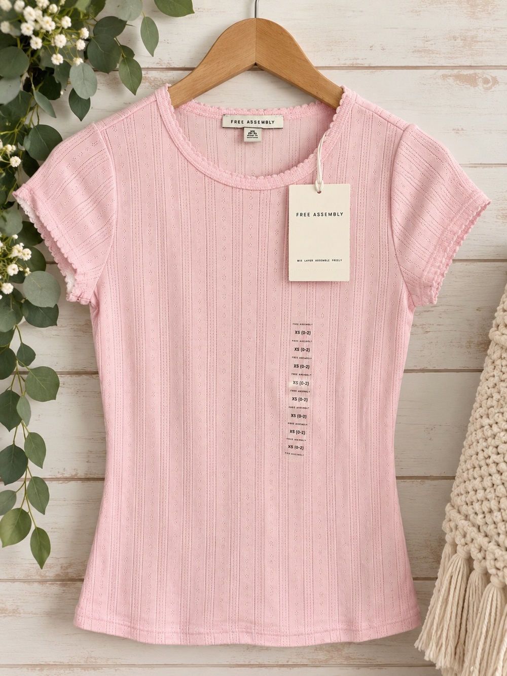 Free Assembly Pink Pointelle Knit Fitted Baby Tee XS NWT